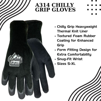 TA314 Chilly Grip Foam Latex, Black, Rubber Palm, Sizes S-XL, Sold by Pair