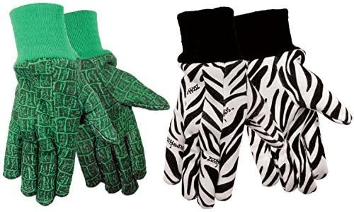 ZoohandsYouth Gardening Gloves, Cotton Jersey, 4 Pair Pack, Zebra & Alligator Print (Small Ages 3-6)