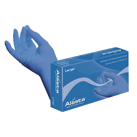 DASH Alasta Nitrile Exam Grade Disposable Gloves, Violet Blue, 3.1 mil, 100 Gloves Per Box