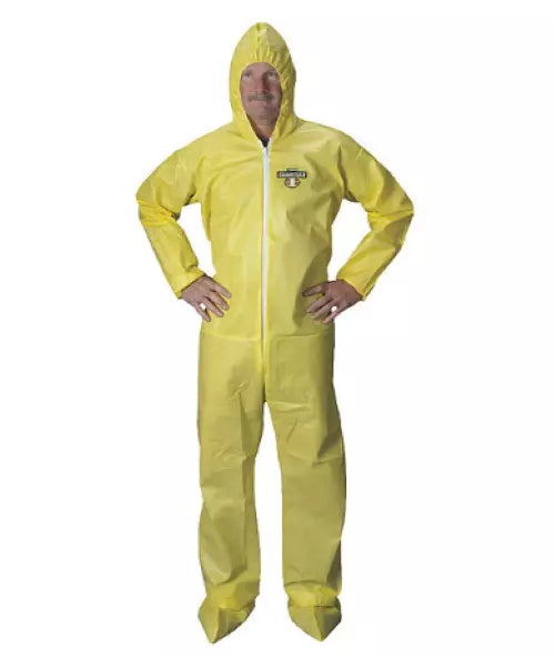 Hooded Chemical Resistant Yellow Coveralls, 5414, Elastic Cuff, Sold by Each